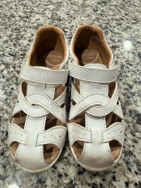 Stride Rite White Leather Toddler Sandals